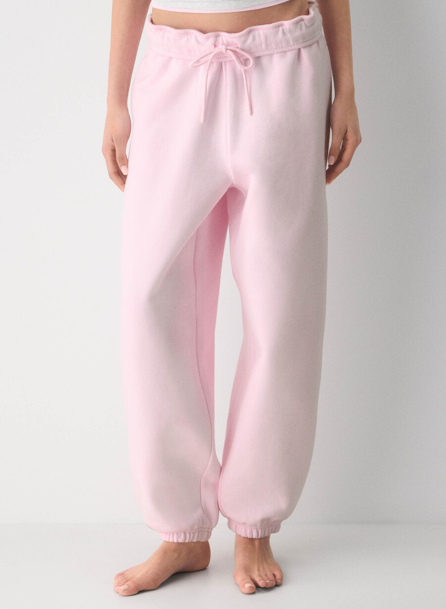pantaloni jogger largi cozy sweatfleece mega foldover villa pink