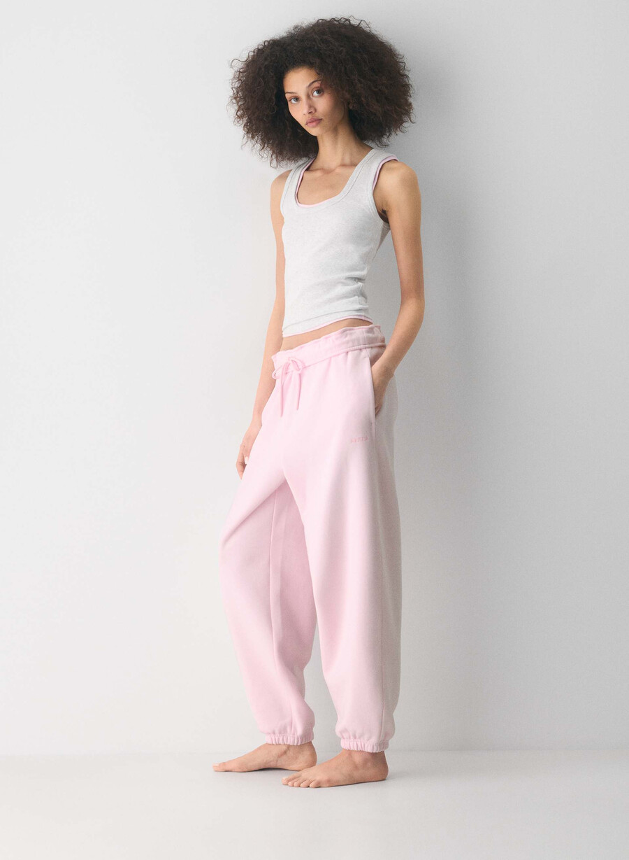 pantaloni jogger largi cozy sweatfleece mega foldover villa pink