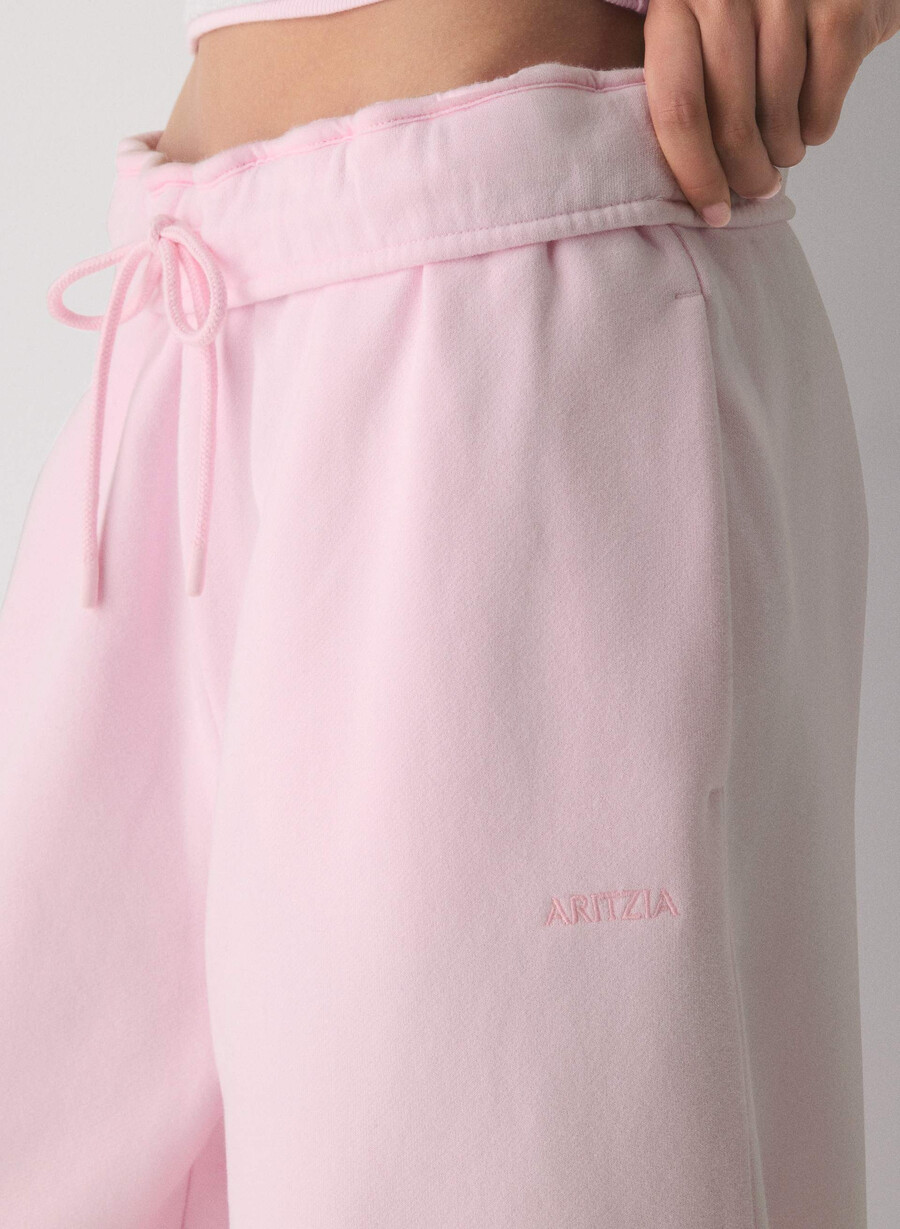 pantaloni jogger largi cozy sweatfleece mega foldover villa pink