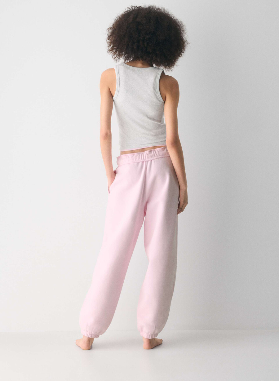 pantaloni jogger largi cozy sweatfleece mega foldover villa pink