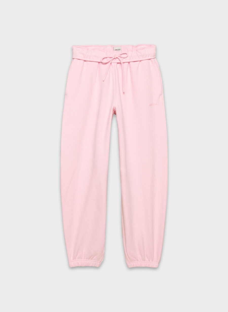 pantaloni jogger largi cozy sweatfleece mega foldover villa pink
