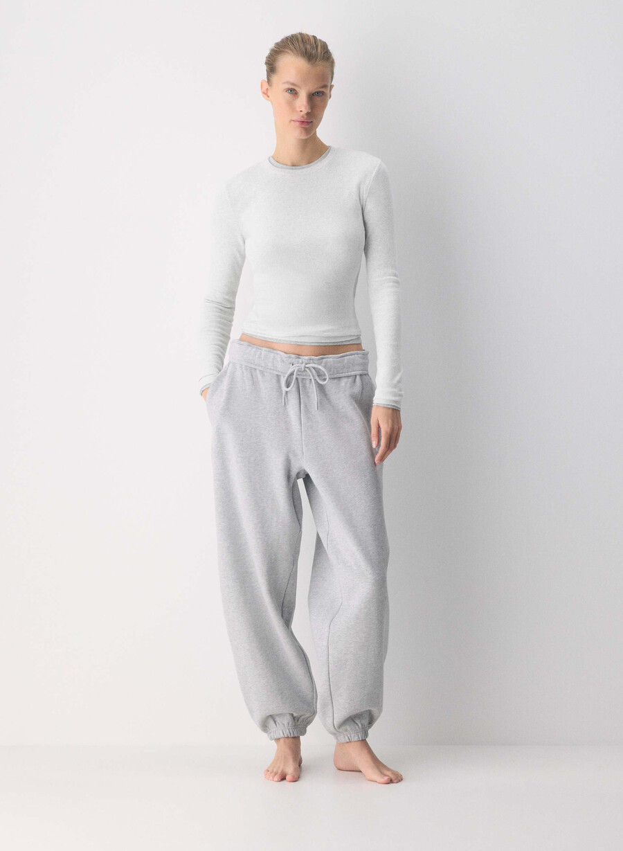 pantaloni jogger largi cozy sweatfleece mega foldover heather chrome