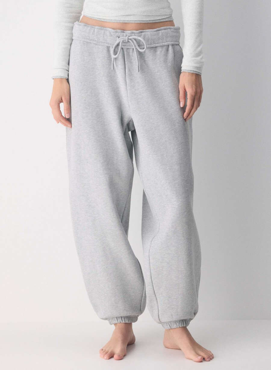 pantaloni jogger largi cozy sweatfleece mega foldover heather chrome
