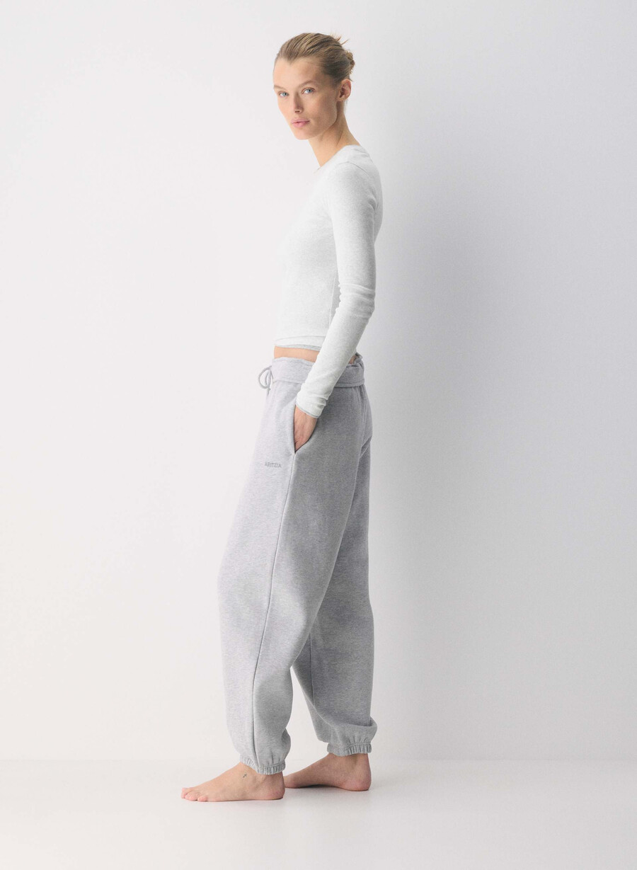 pantaloni jogger largi cozy sweatfleece mega foldover heather chrome