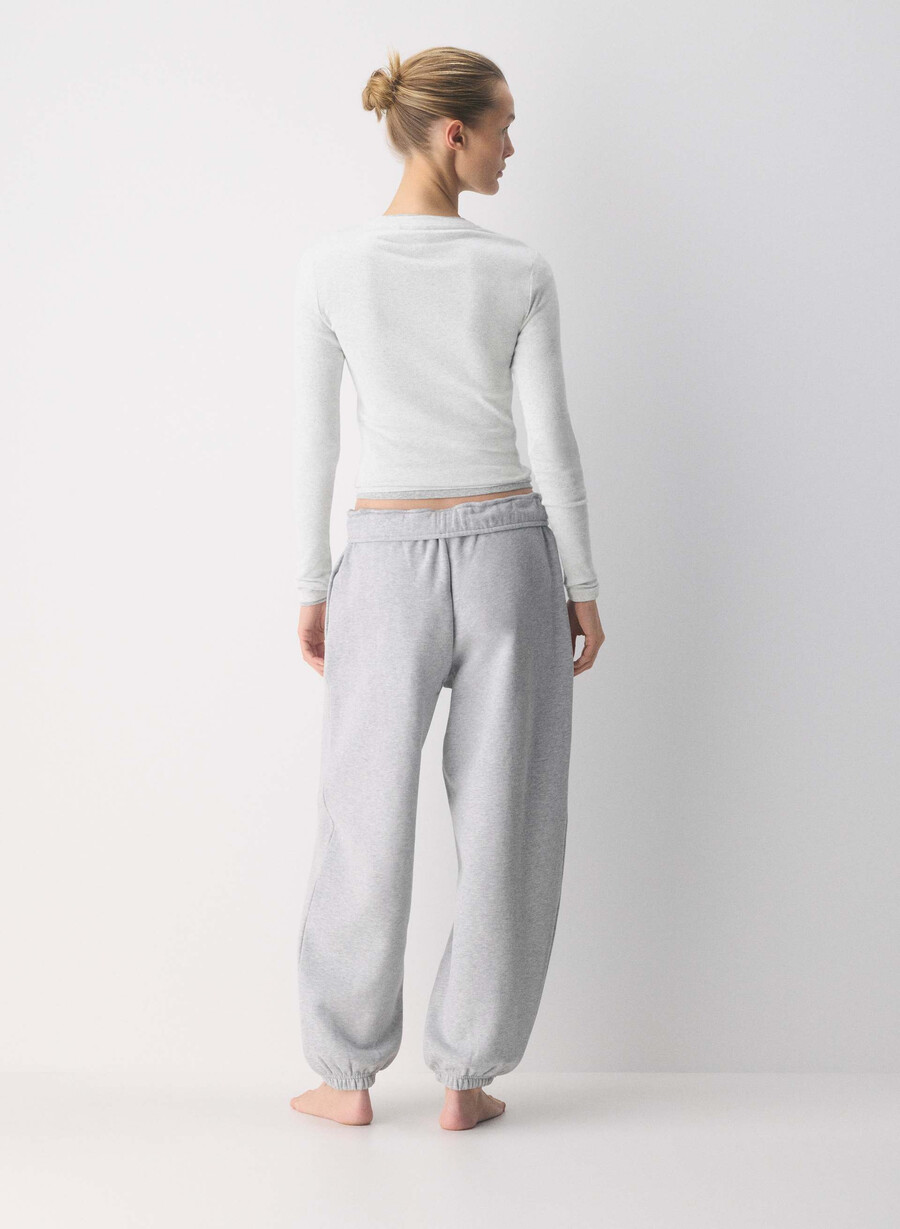 pantaloni jogger largi cozy sweatfleece mega foldover heather chrome