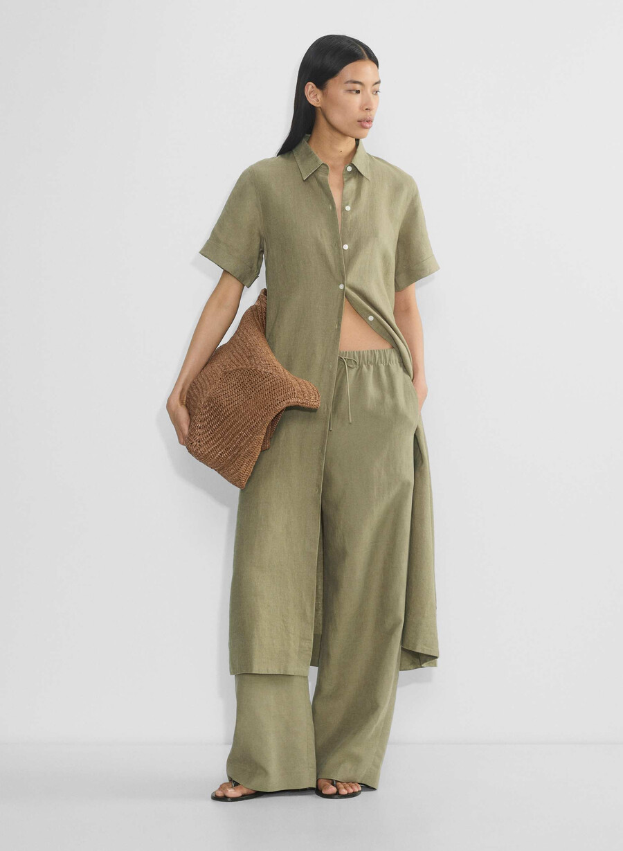 rochie maxi din in eleta măsline uscate la soare
