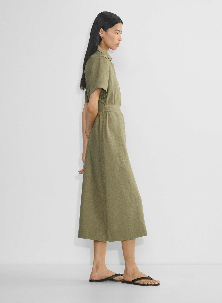 rochie maxi din in eleta măsline uscate la soare