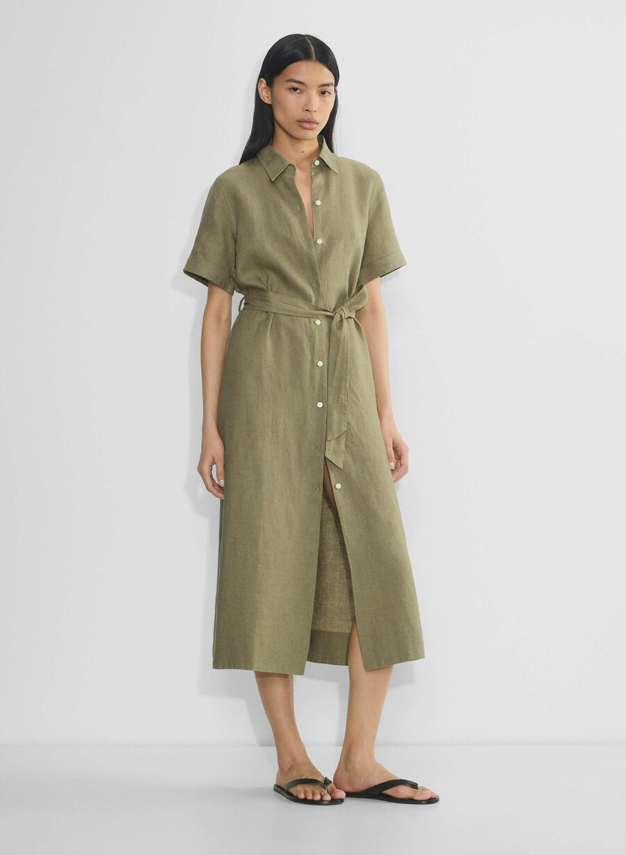 rochie maxi din in eleta măsline uscate la soare