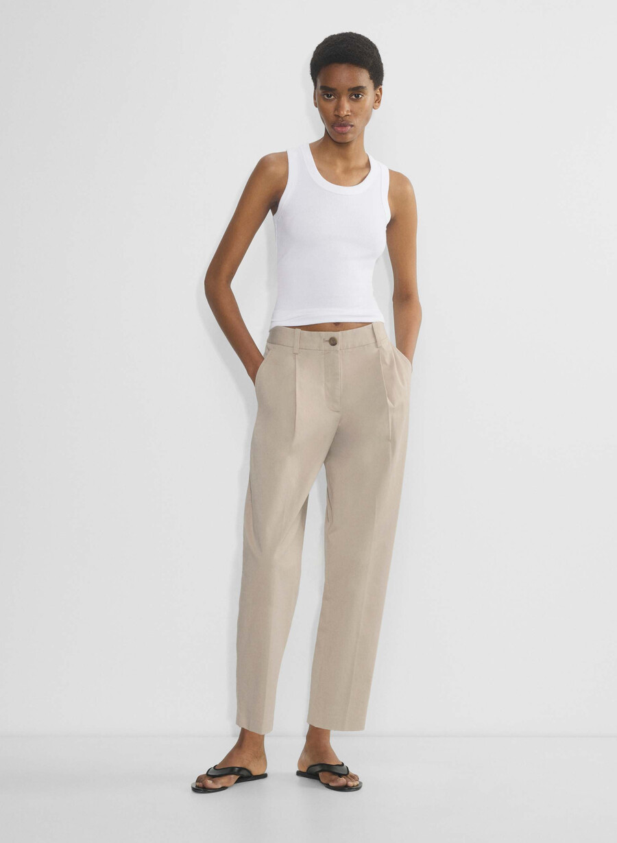 pantaloni chino cu talie medie model morcov spălați tundra taupe