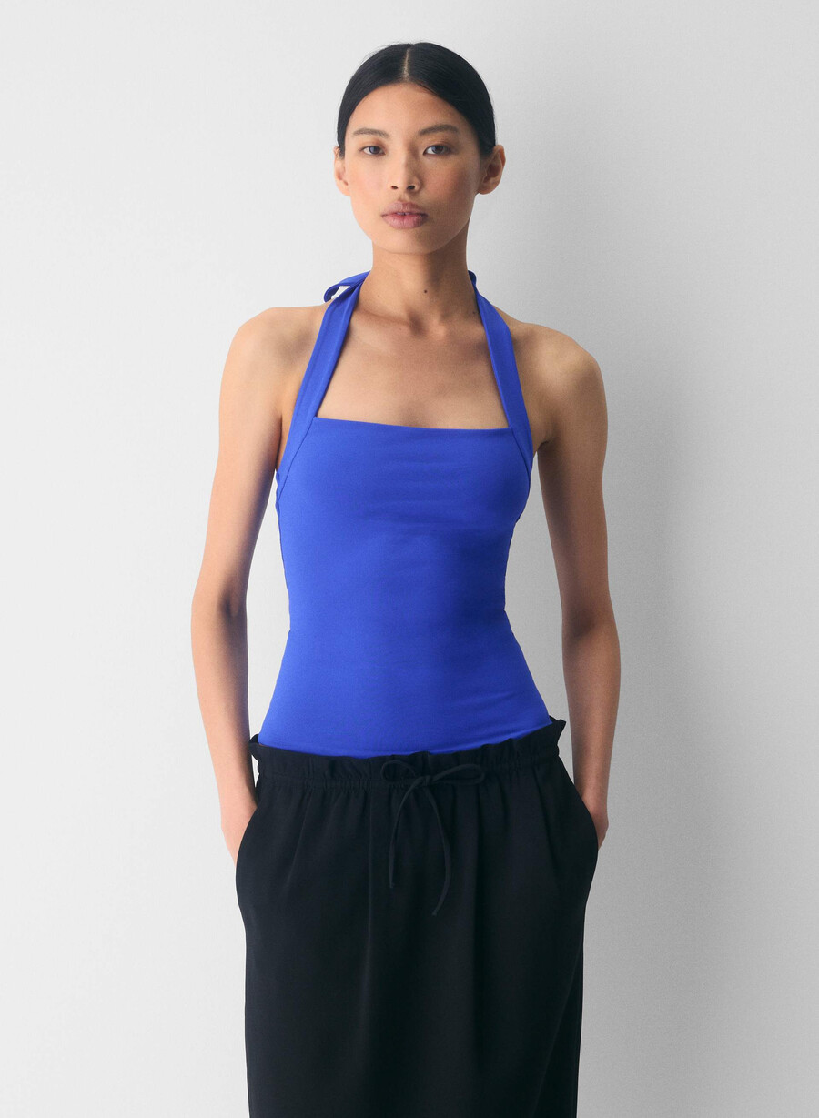 top cu imprimeu halter original contour optimum ablaze blue
