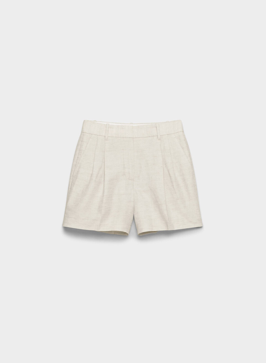 pantaloni scurți the effortless short cu croială curbată până la mijlocul coapsei culoare natural ecru