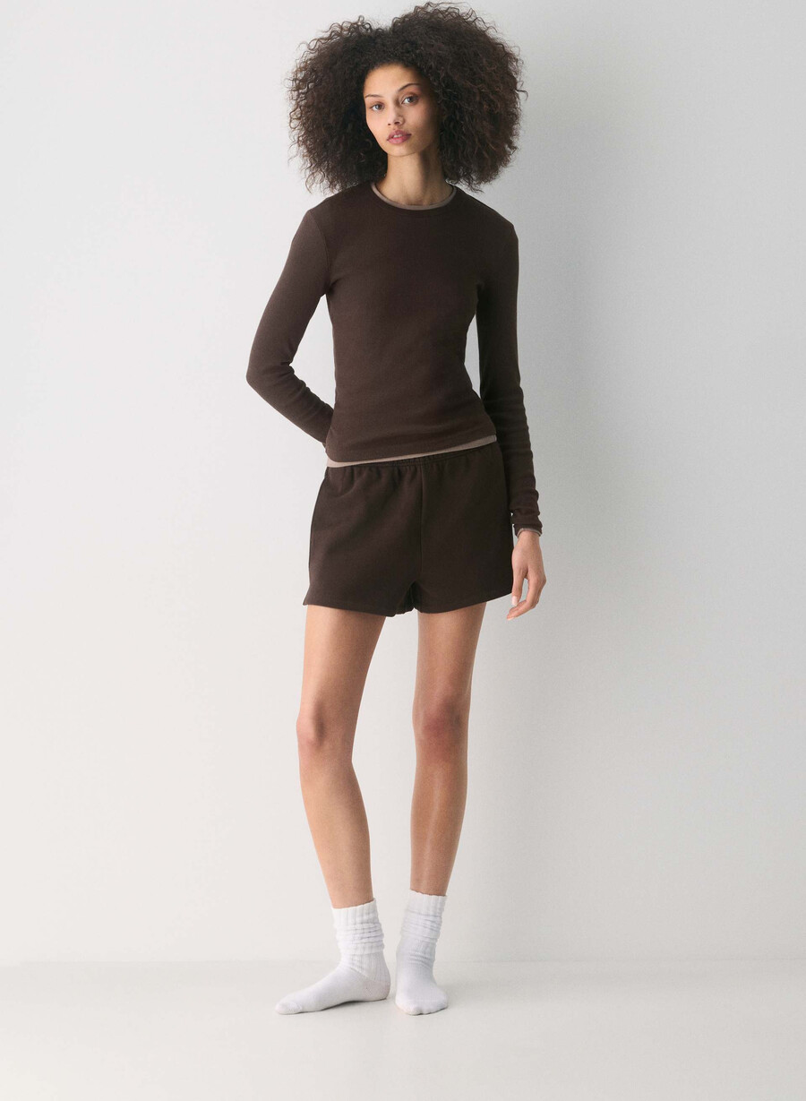pantaloni scurți mini cozy sweatfleece mega hi-rise maro mocha