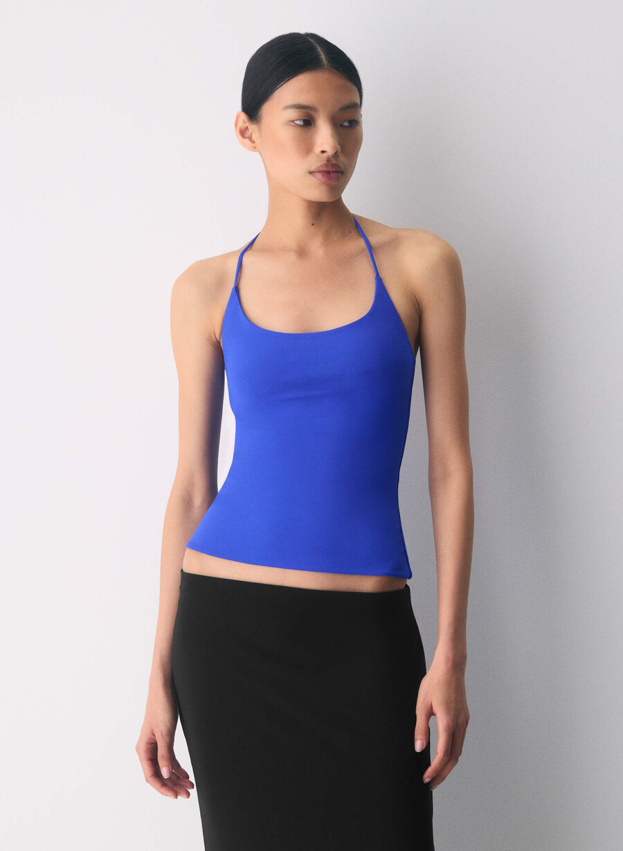 top cu imprimeu halter original contour grace ablaze blue