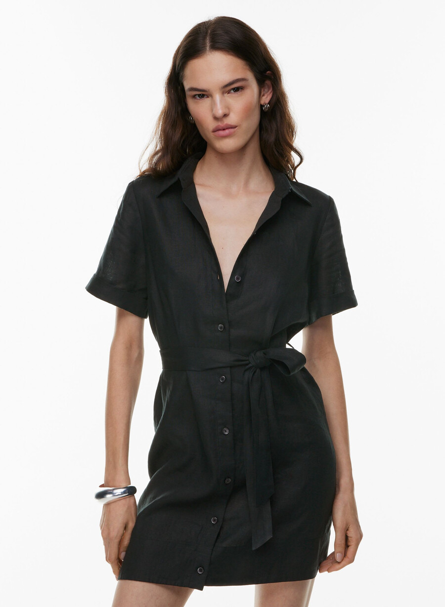 rochie mini din in eleta negră