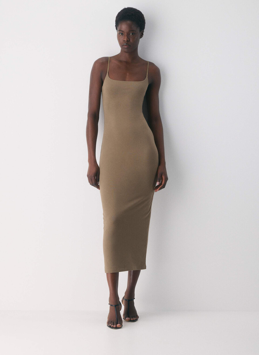 rochie maxi camișon casual contour summon folio maro