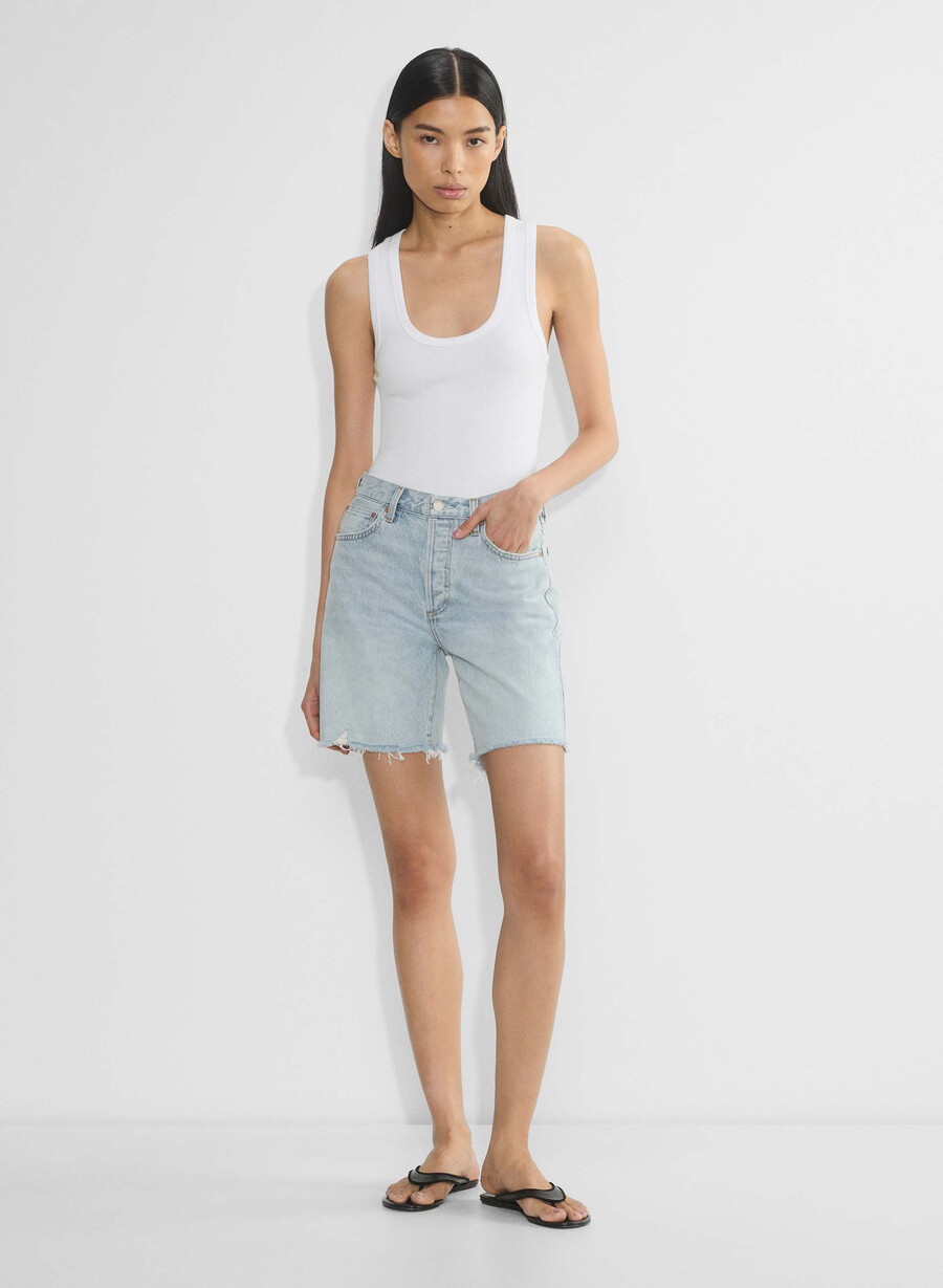 denim forum pantaloni scurți lungi din denim cu talie înaltă vintage anii 90 15 ani culoare albastru-aprins