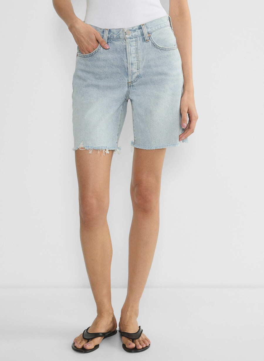 denim forum pantaloni scurți lungi din denim cu talie înaltă vintage anii 90 15 ani culoare albastru-aprins