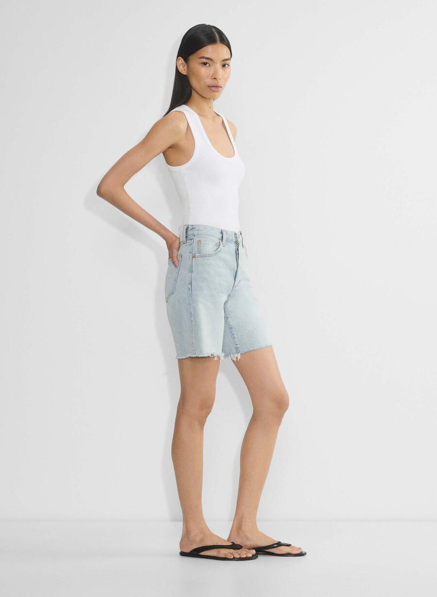 denim forum pantaloni scurți lungi din denim cu talie înaltă vintage anii 90 15 ani culoare albastru-aprins