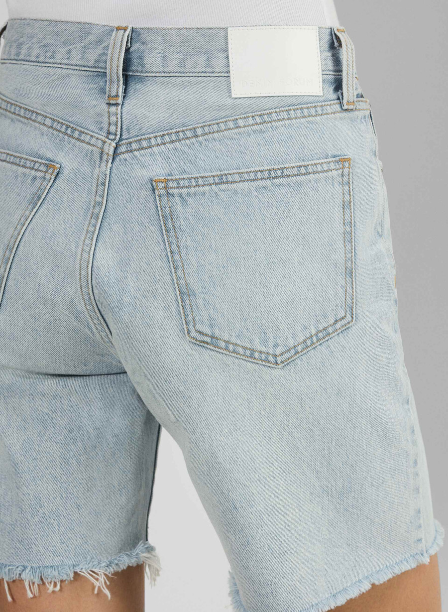 denim forum pantaloni scurți lungi din denim cu talie înaltă vintage anii 90 15 ani culoare albastru-aprins