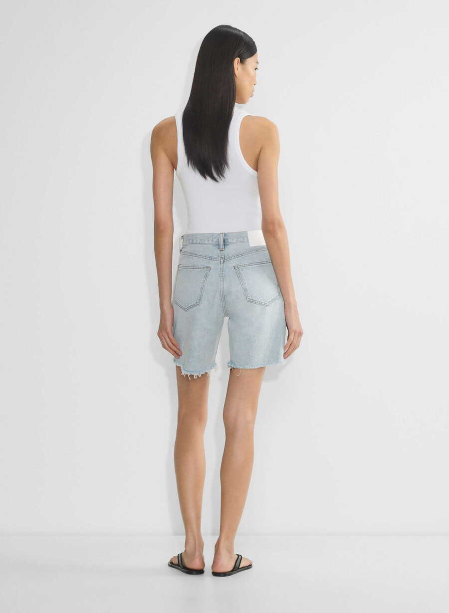denim forum pantaloni scurți lungi din denim cu talie înaltă vintage anii 90 15 ani culoare albastru-aprins