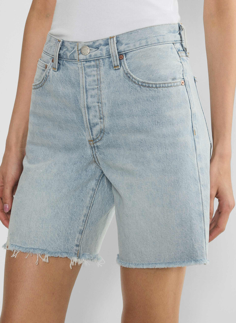 denim forum pantaloni scurți lungi din denim cu talie înaltă vintage anii 90 15 ani culoare albastru-aprins