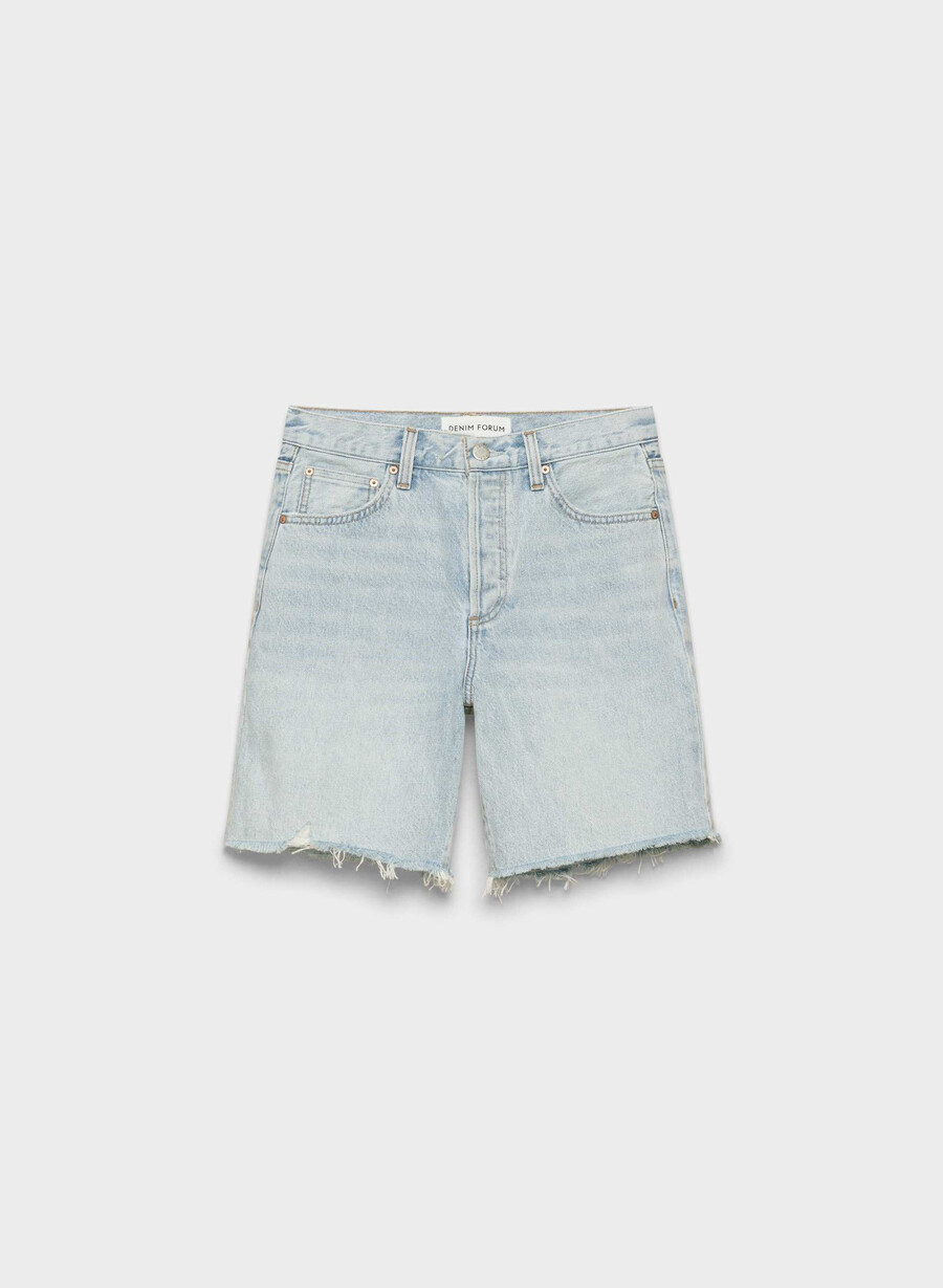 denim forum pantaloni scurți lungi din denim cu talie înaltă vintage anii 90 15 ani culoare albastru-aprins