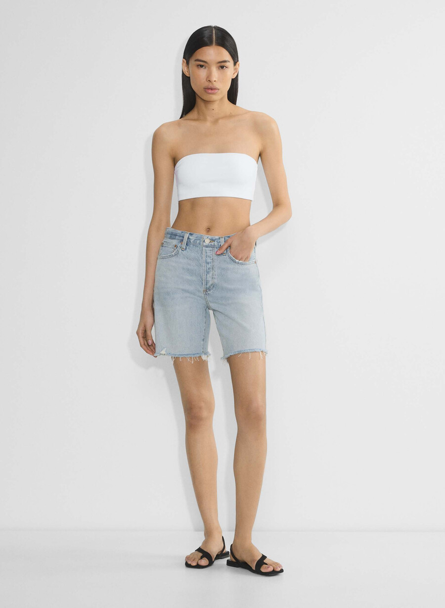 denim forum pantaloni scurți lungi din denim cu talie înaltă vintage din anii 90 iată că vine sn bl