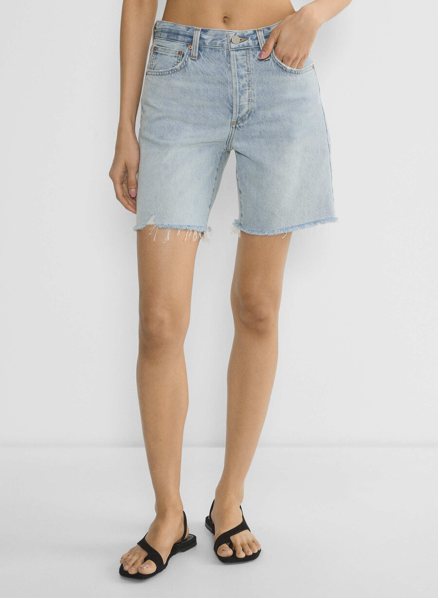 denim forum pantaloni scurți lungi din denim cu talie înaltă vintage din anii 90 iată că vine sn bl
