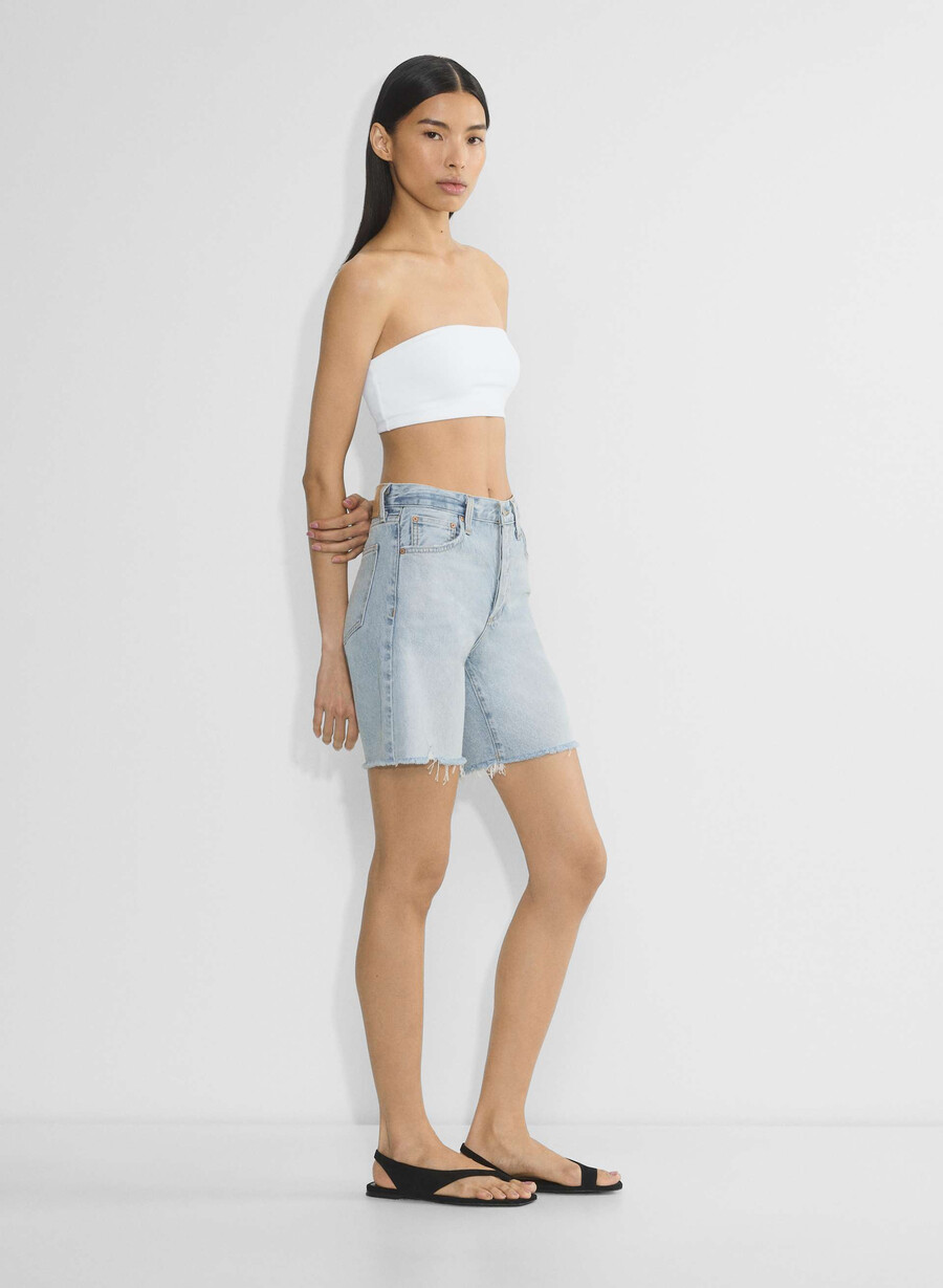 denim forum pantaloni scurți lungi din denim cu talie înaltă vintage din anii 90 iată că vine sn bl