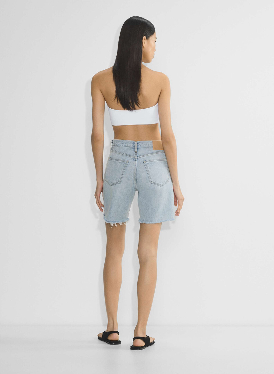 denim forum pantaloni scurți lungi din denim cu talie înaltă vintage din anii 90 iată că vine sn bl