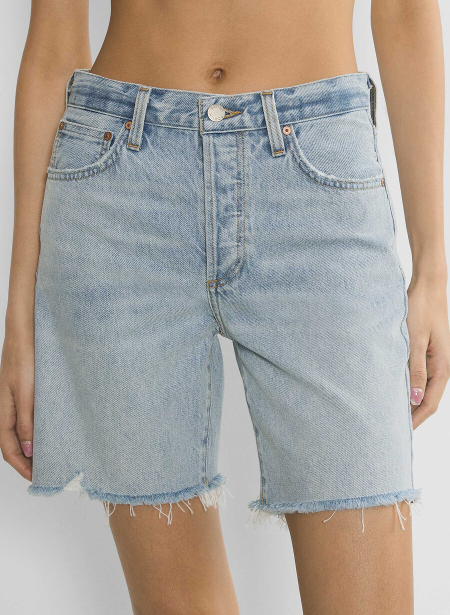 denim forum pantaloni scurți lungi din denim cu talie înaltă vintage din anii 90 iată că vine sn bl