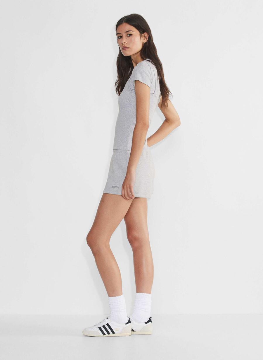 pantaloni scurți mini confortabili din fleece boyfriend cu talie joasă heather chrome