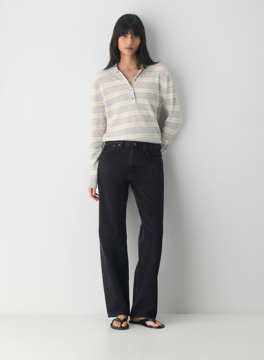 tricou polo cu mânecă lungă bare cashmere provenance h crom birc deschis