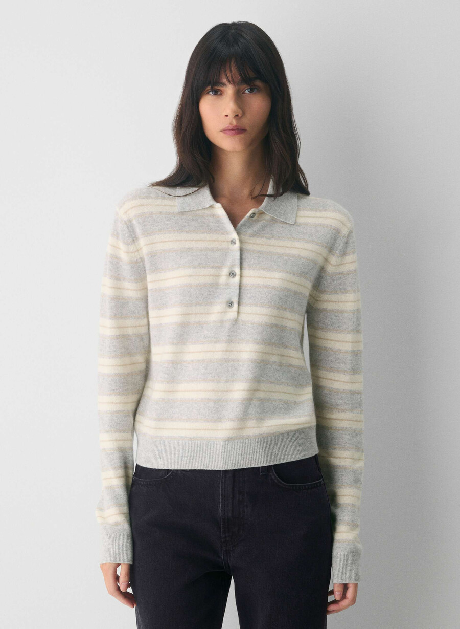 tricou polo cu mânecă lungă bare cashmere provenance h crom birc deschis