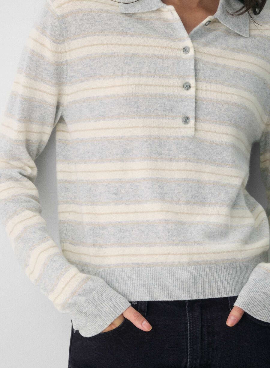 tricou polo cu mânecă lungă bare cashmere provenance h crom birc deschis