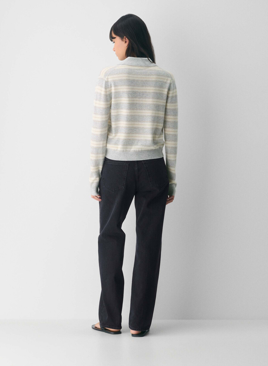 tricou polo cu mânecă lungă bare cashmere provenance h crom birc deschis