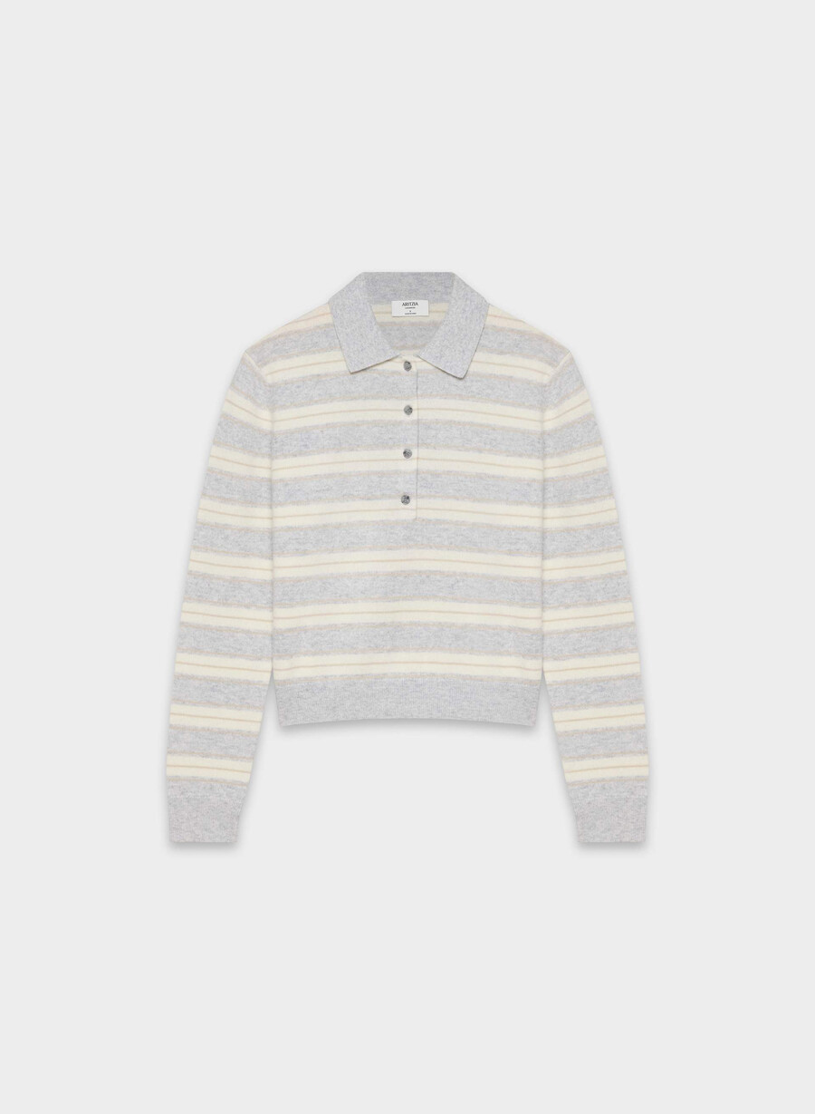 tricou polo cu mânecă lungă bare cashmere provenance h crom birc deschis