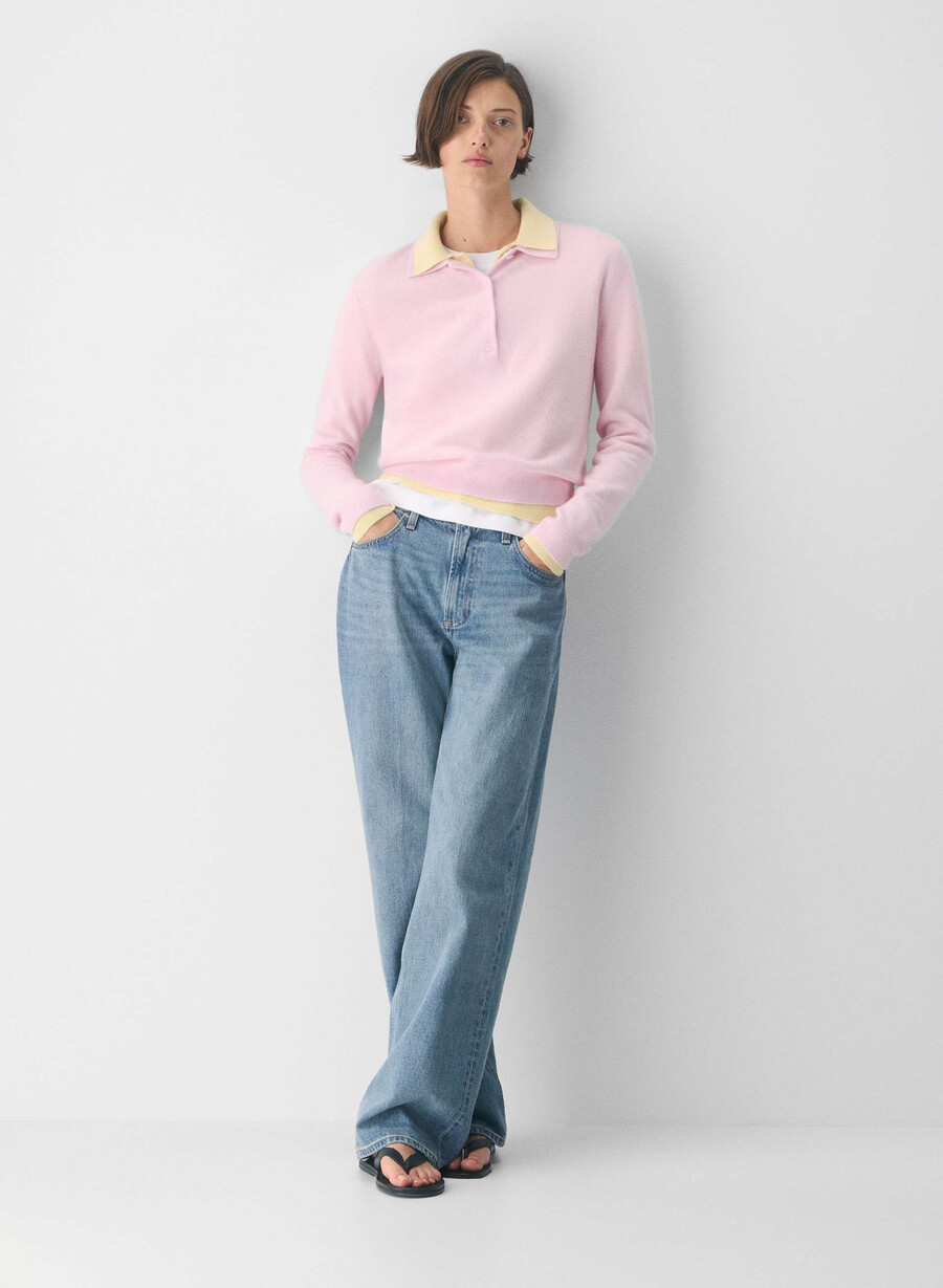 tricou polo cu mânecă lungă bare cashmere provenance villa pink
