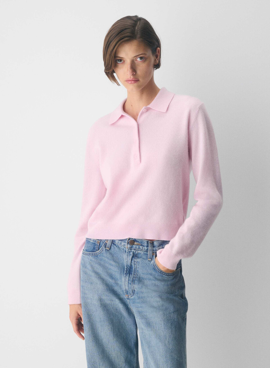 tricou polo cu mânecă lungă bare cashmere provenance villa pink