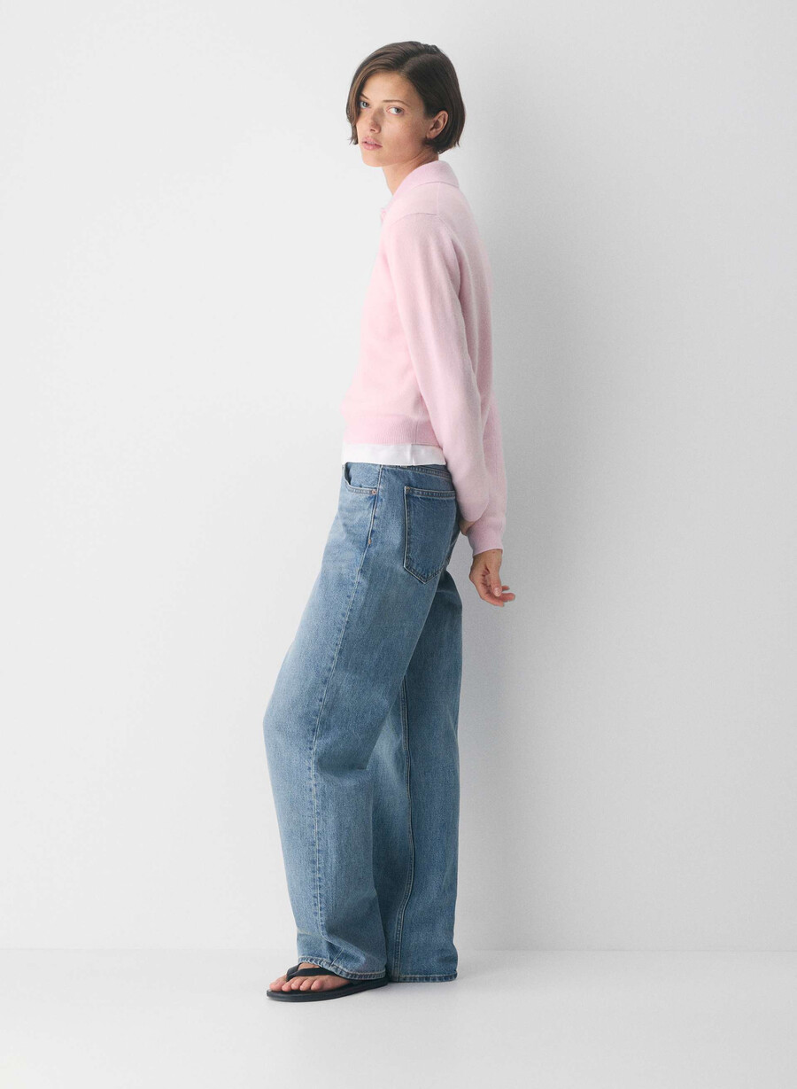 tricou polo cu mânecă lungă bare cashmere provenance villa pink