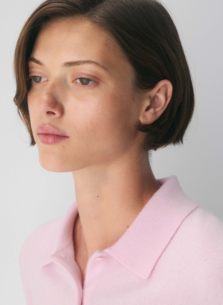 tricou polo cu mânecă lungă bare cashmere provenance villa pink