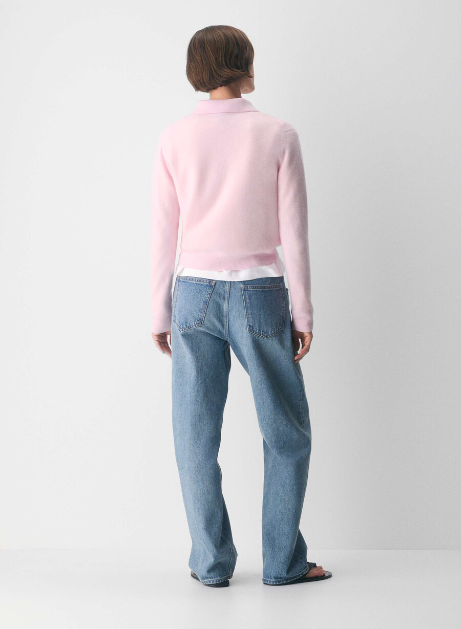 tricou polo cu mânecă lungă bare cashmere provenance villa pink