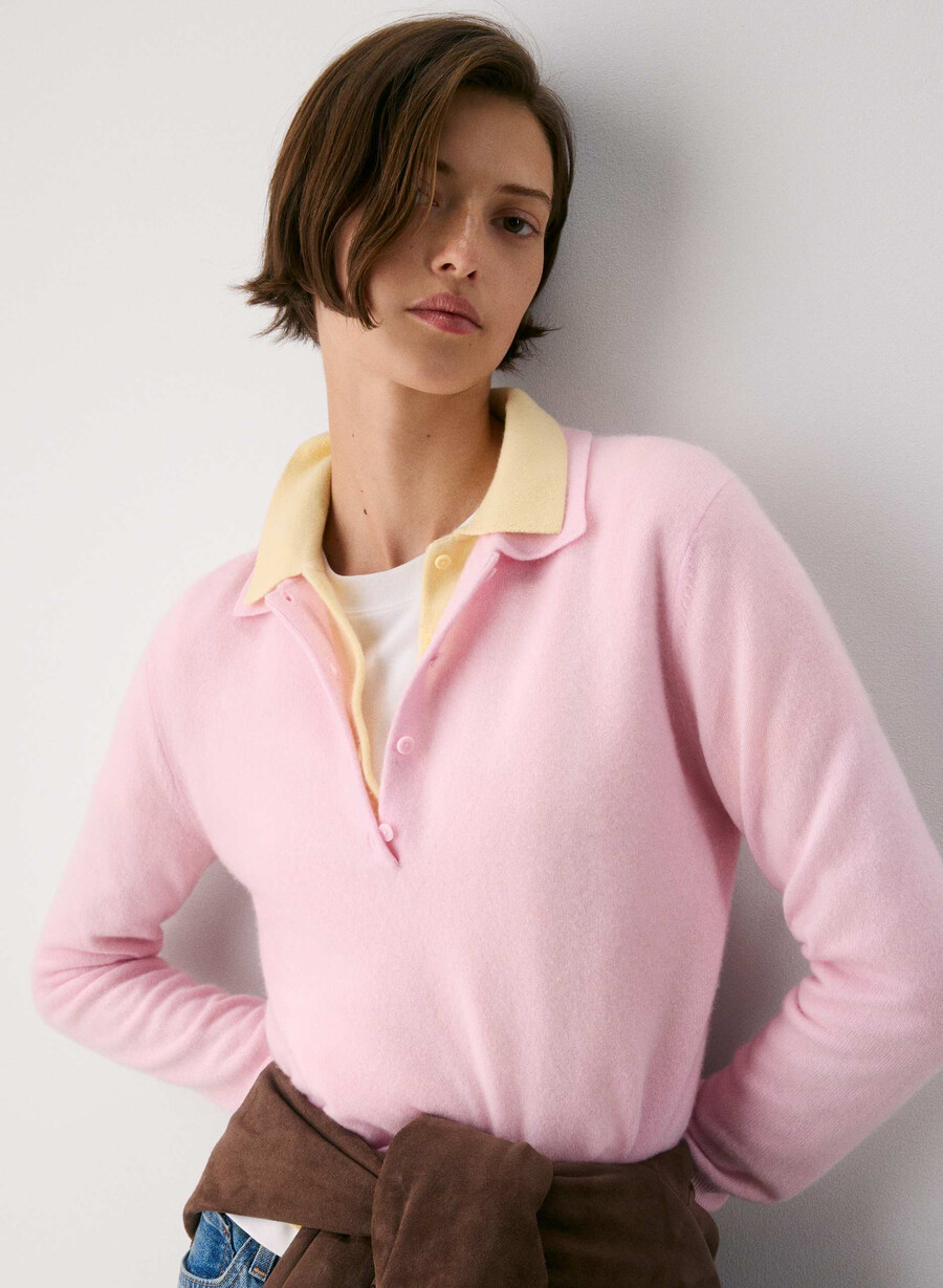 tricou polo cu mânecă lungă bare cashmere provenance villa pink