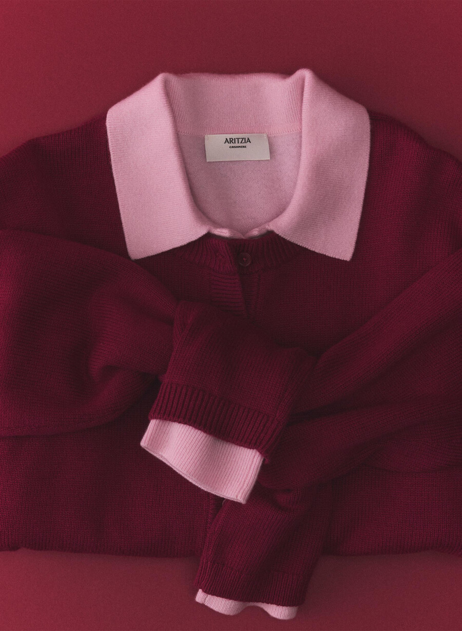 tricou polo cu mânecă lungă bare cashmere provenance villa pink