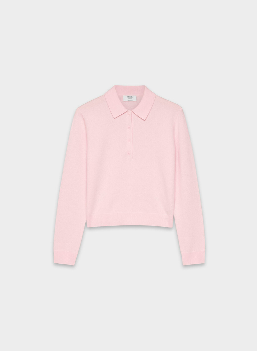 tricou polo cu mânecă lungă bare cashmere provenance villa pink
