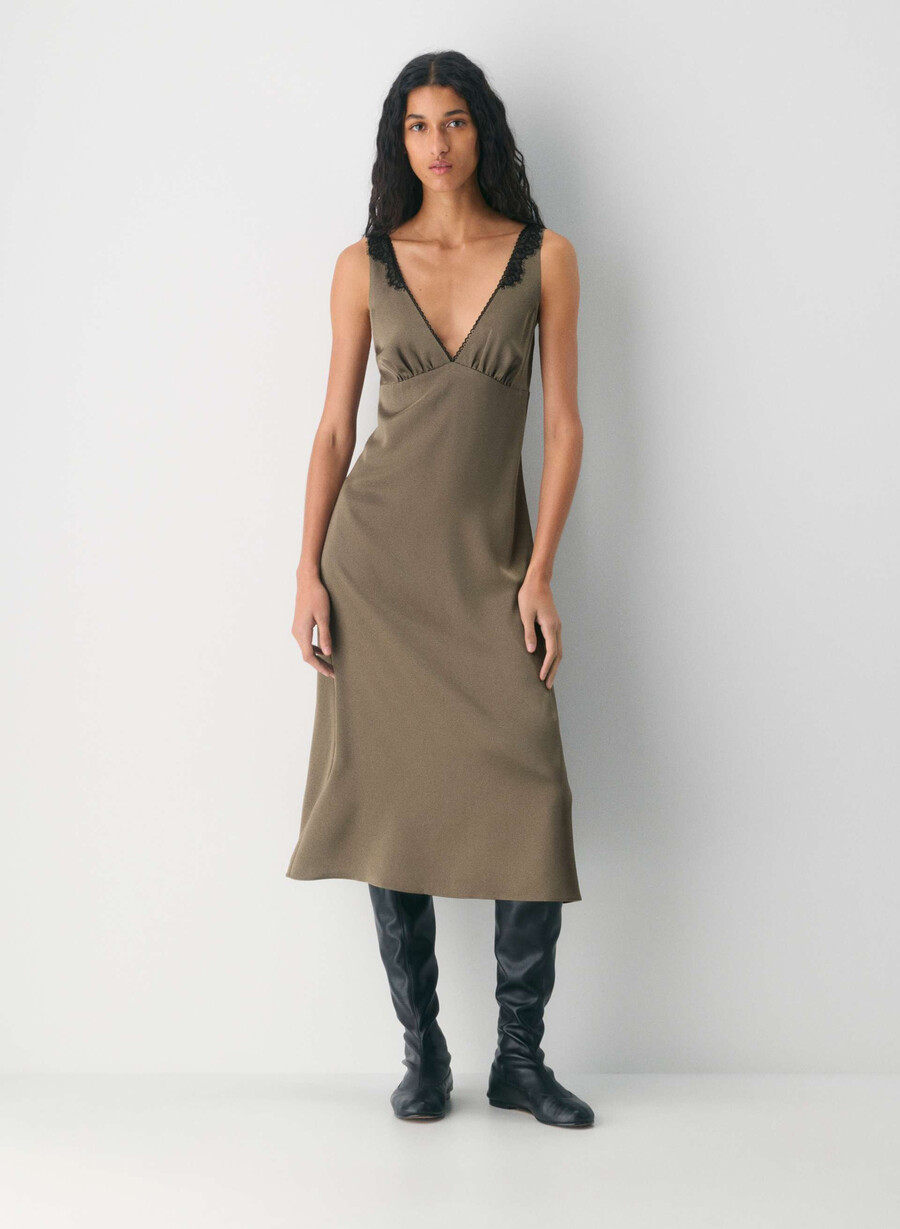 rochie pavilion satin cola taupe