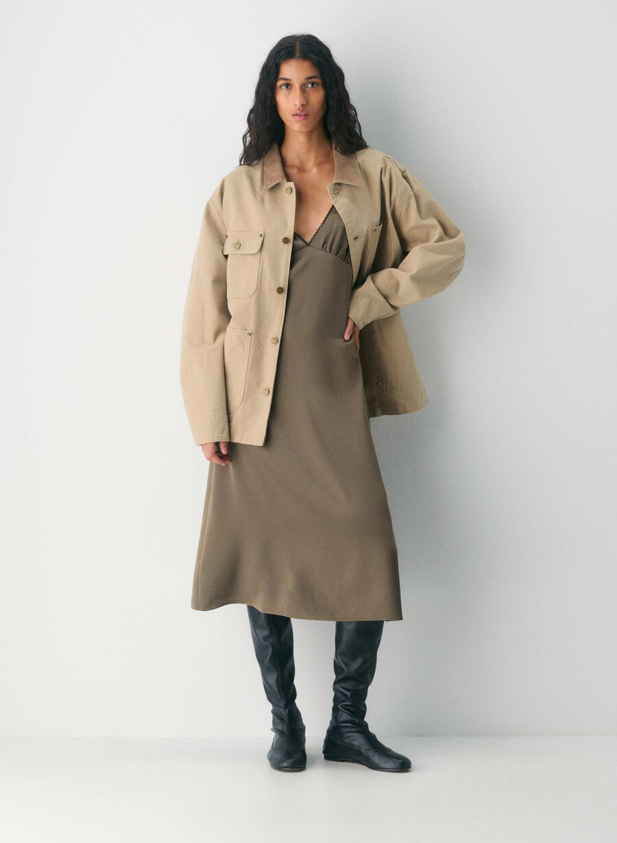 rochie pavilion satin cola taupe