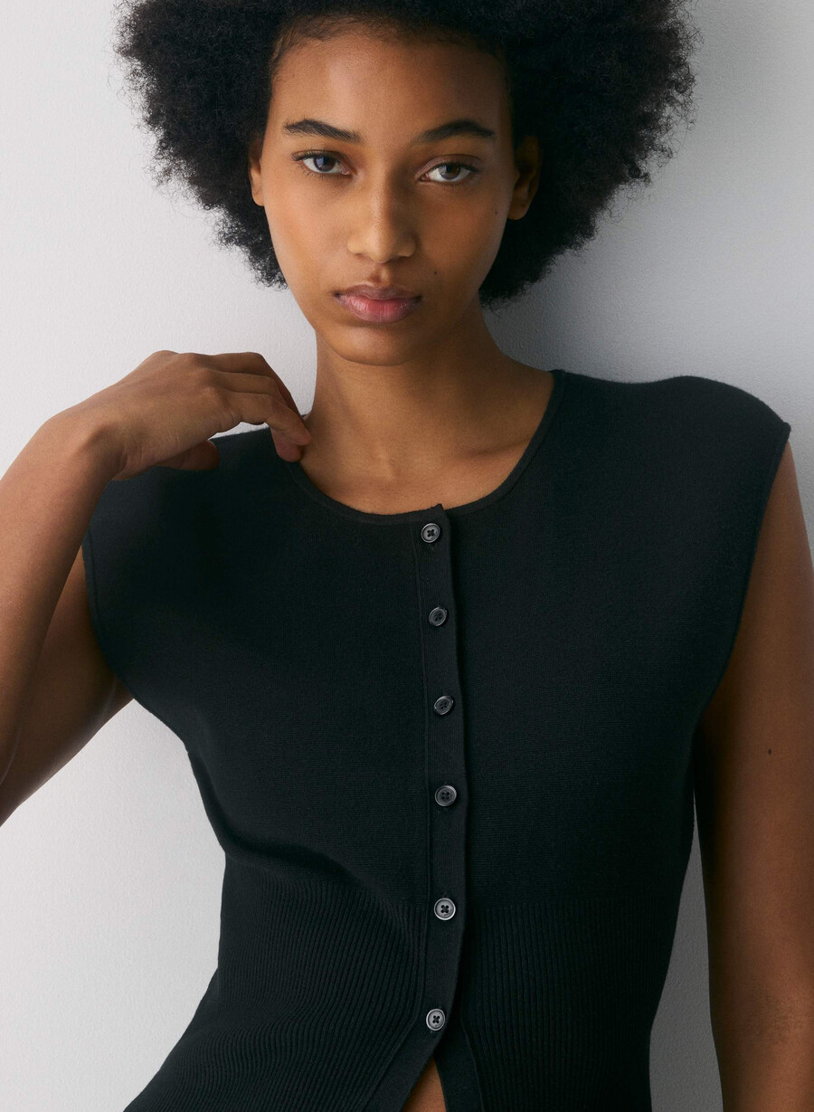 cardigan fără mâneci golightly - wonder yarn negru