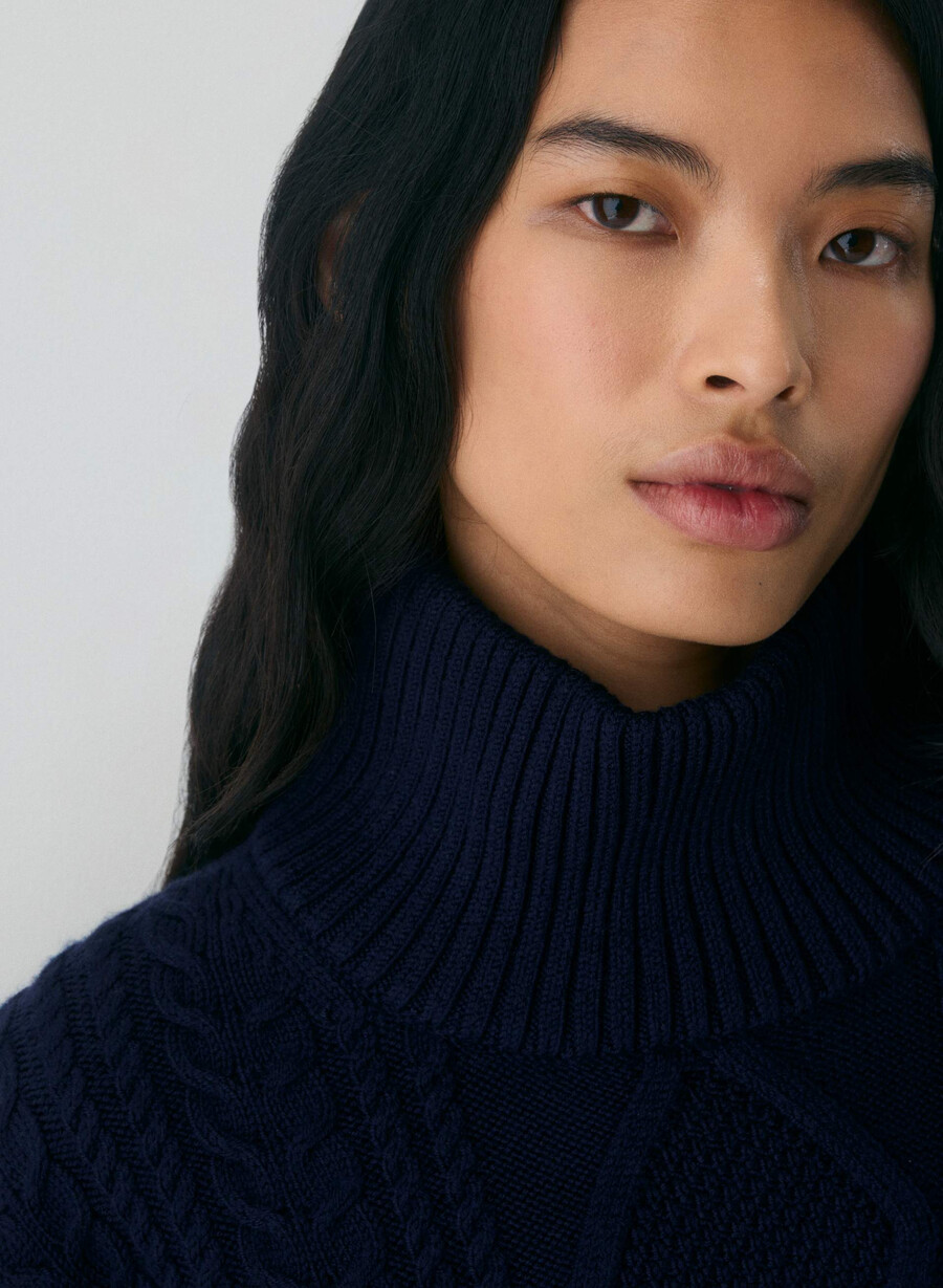 pulover heritage knit din lână merino cu guler înalt heather nomad taupe