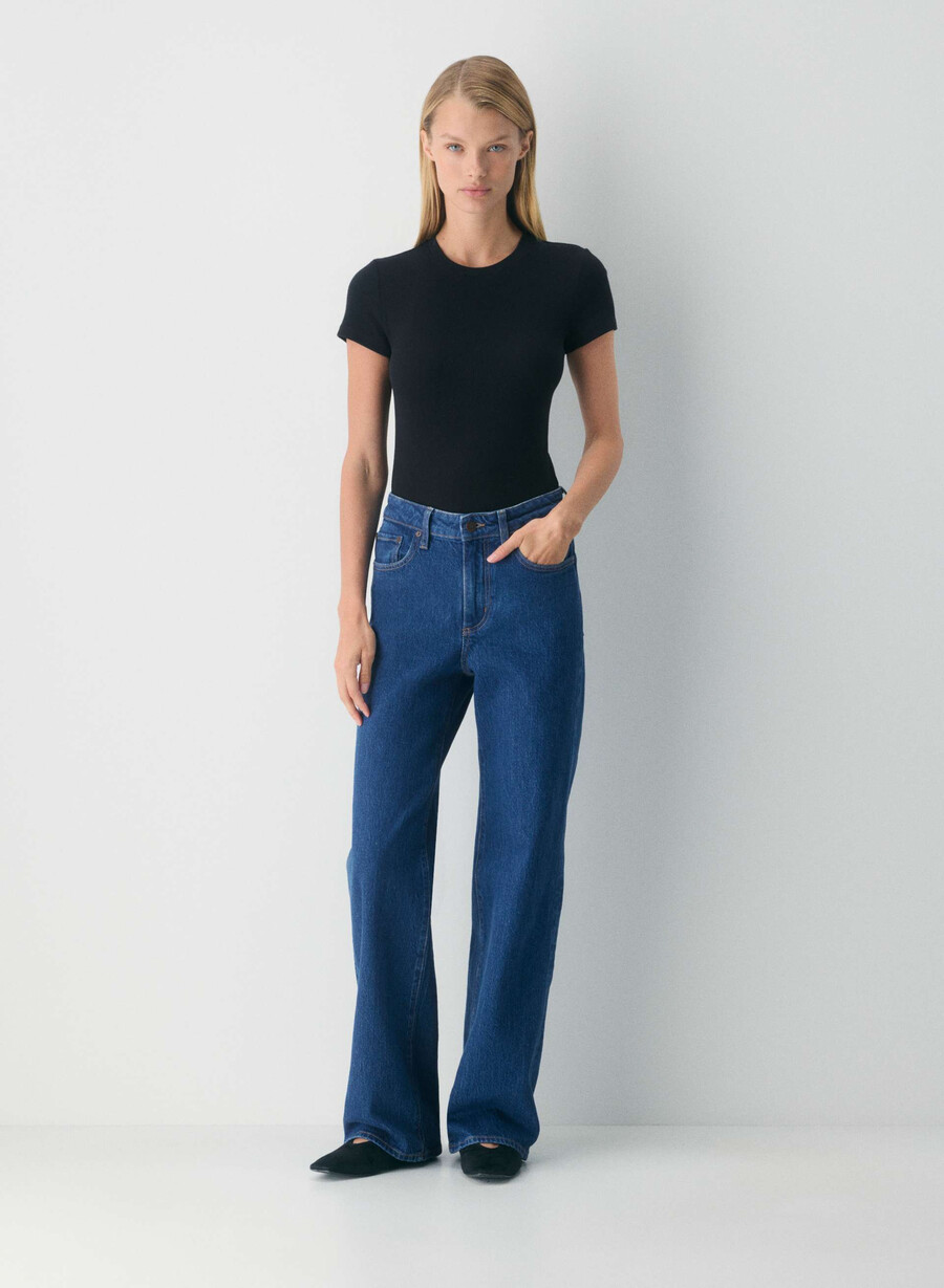 blugi denim forum remy cu talie înaltă cu imprimeu albastru mediu